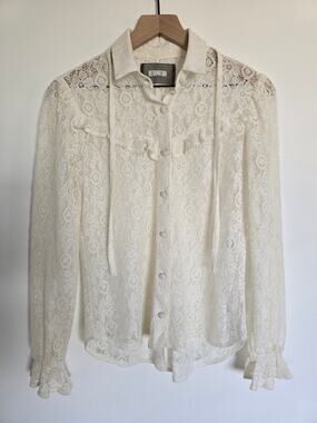 Reformation White Sheer Lace Button Down Blouse Small Romantic Top